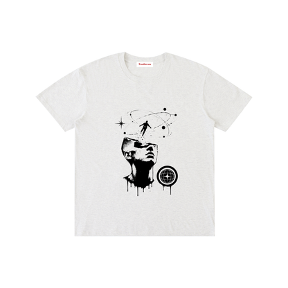 Unisex T-shirt, light heather white, crew neck, short sleeves, front face graphic print