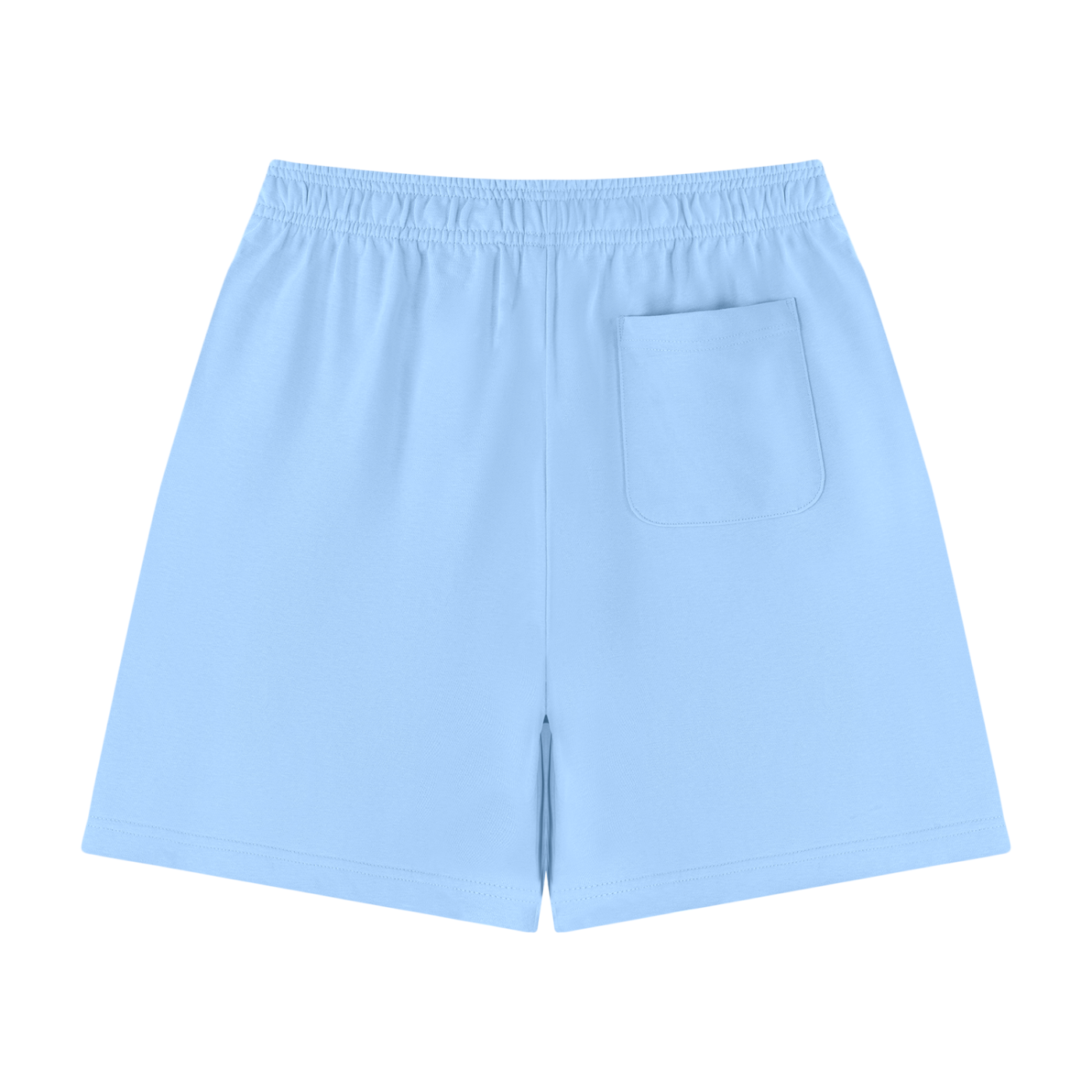 Unisex cotton drawstring shorts in sky blue, front pocket, relaxed fit