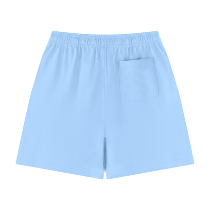 Unisex cotton drawstring shorts in sky blue, front pocket, relaxed fit