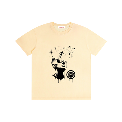 Unisex T-shirt, light apricot, crew neck, short sleeves, front face graphic print
