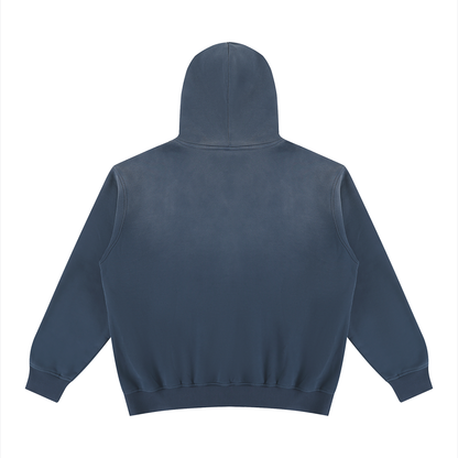 Unisex vintage-wash fleece pullover hoodie, washed blue, back view