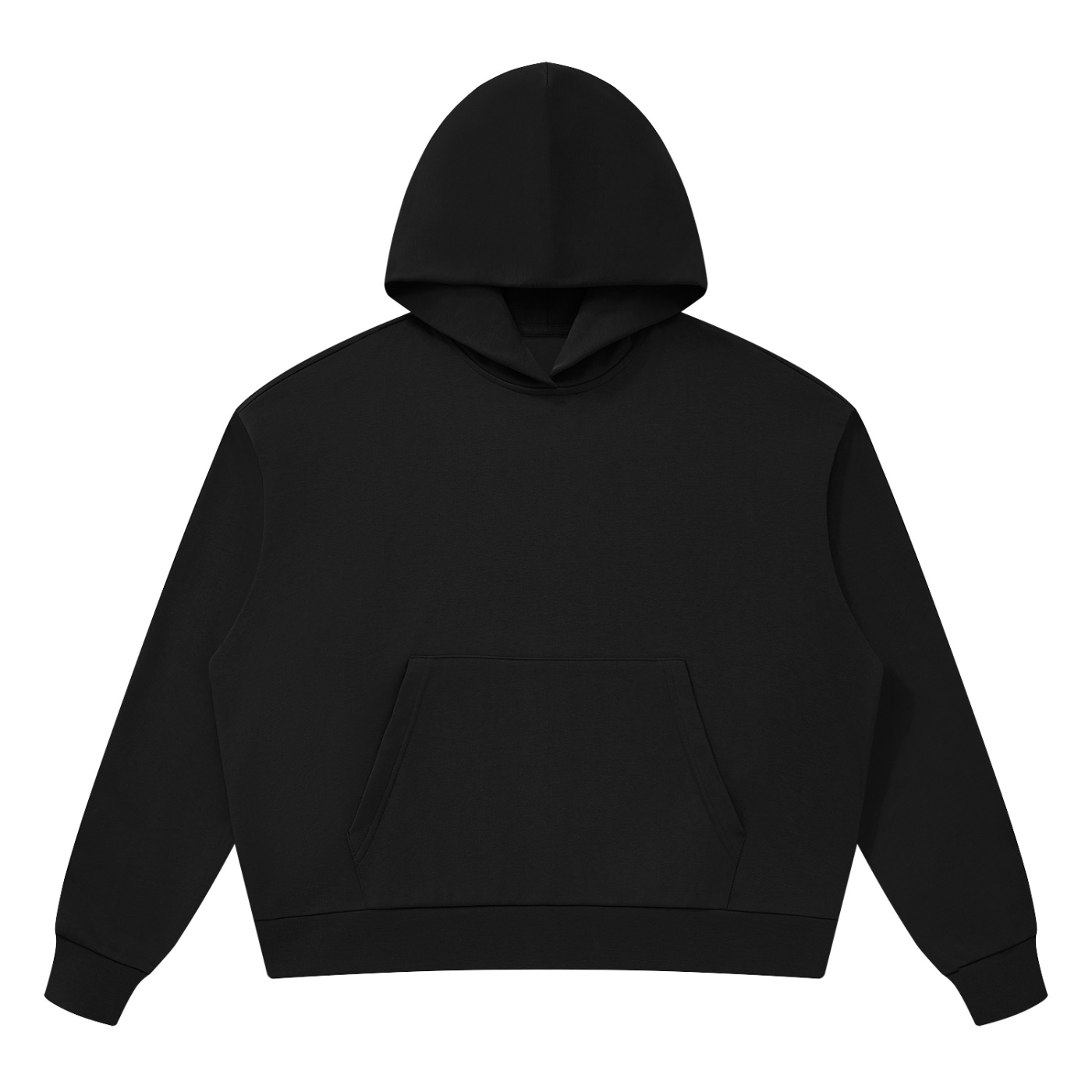 Black oversized pullover hoodie with hood and front pouch pocket