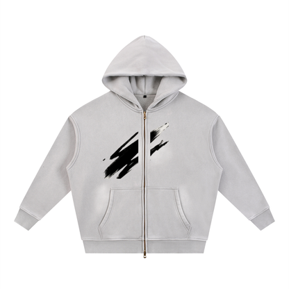 ABSTRACT EXPRESSION Sunfade Two-way Zipper Boxy Fleece Hoodie by ODMPOD