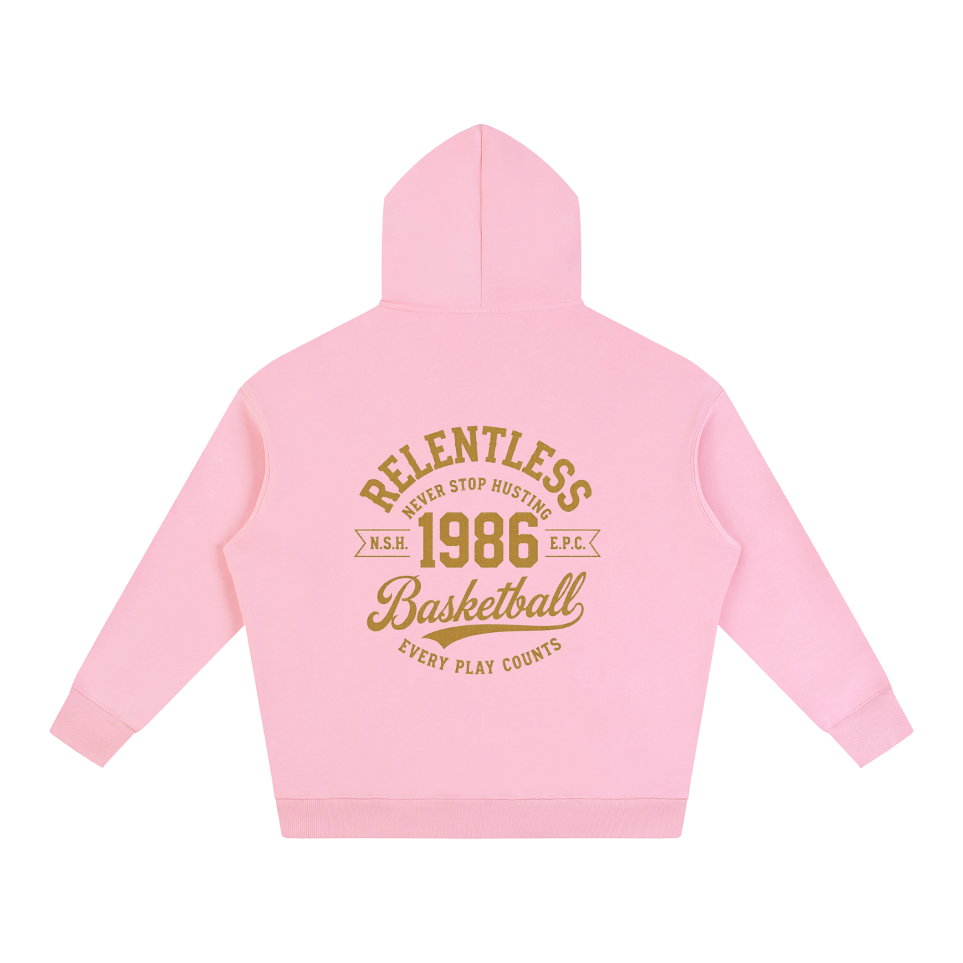 Oversize fleeced hoodie in light pink, back with basketball graphic