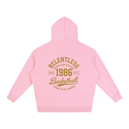 Oversize fleeced hoodie in light pink, back with basketball graphic