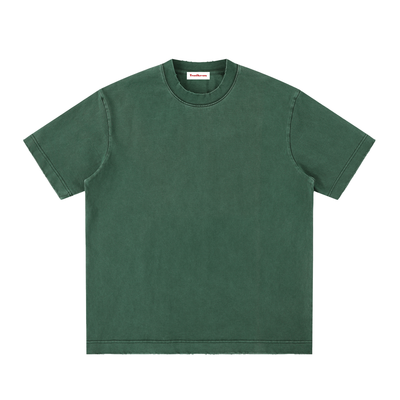 Vintage-washed green t-shirt, crew neck, short sleeves, front view
