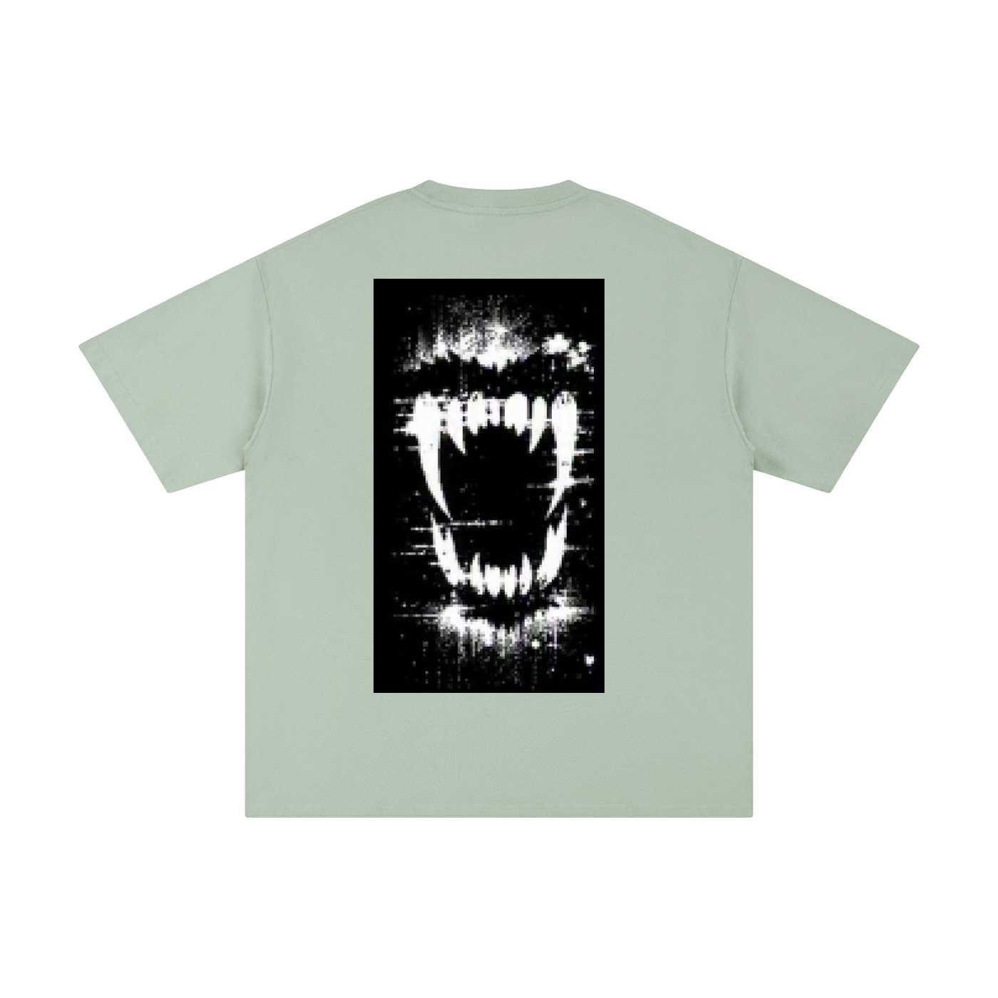 Light green crewneck pure cotton T-shirt with black front graphic print