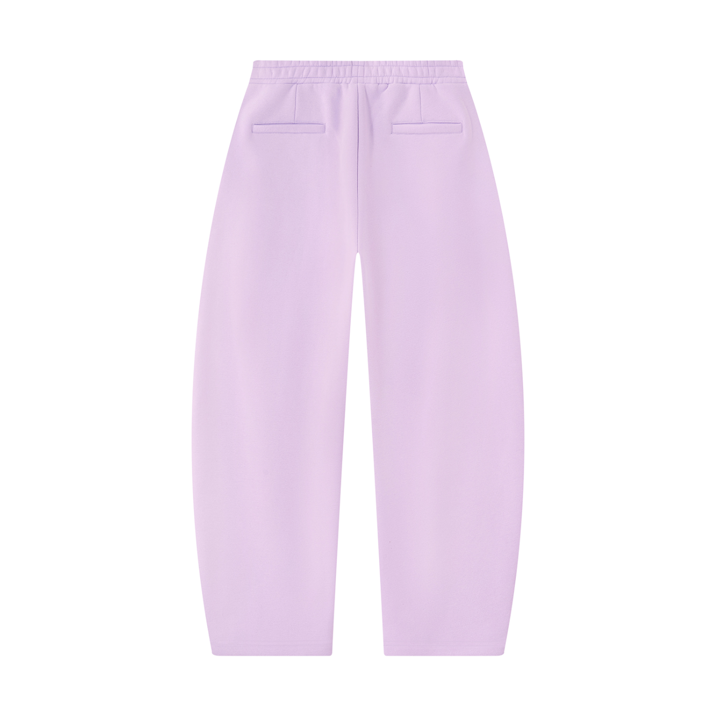 Light purple barrel-leg unisex sweatpants with side pockets and elastic waistband
