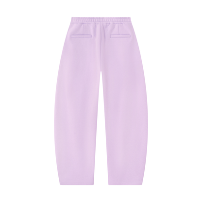 Light purple barrel-leg unisex sweatpants with side pockets and elastic waistband