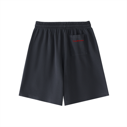 Cotton vintage-wash shorts in dark navy, elastic waist with drawstring, chest pocket detail