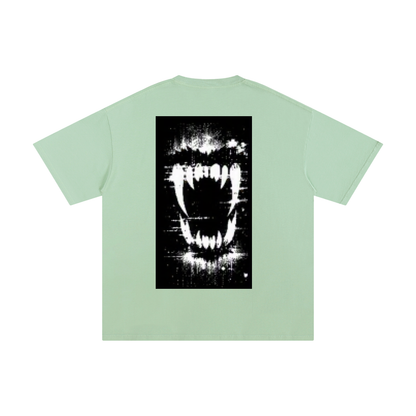 Mint green pure cotton T-shirt with black-and-white front graphic, crew neck