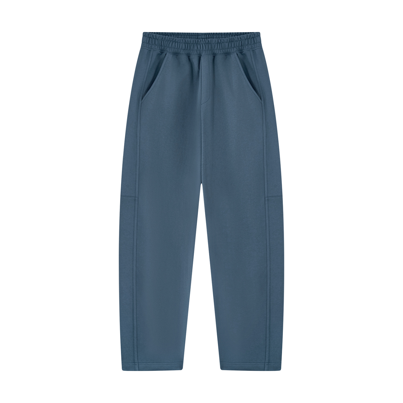 Navy blue unisex tapered straight-hem sweatpants with elastic waistband.