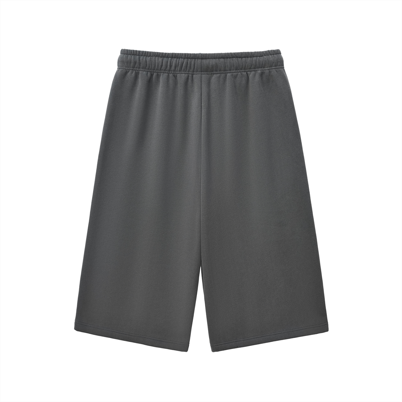 Charcoal gray relaxed three-quarter sweatpants with elastic waistband
