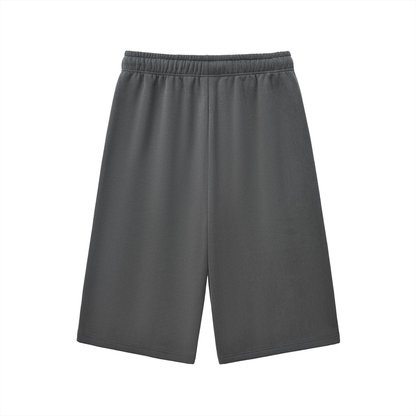 Charcoal gray relaxed three-quarter sweatpants with elastic waistband