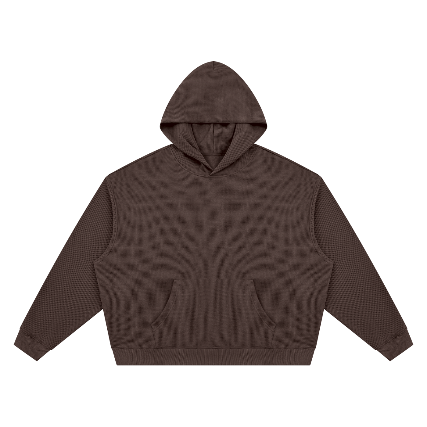 Unisex waffle boxy hoodie, coffee brown, pullover with hood and front kangaroo pocket
