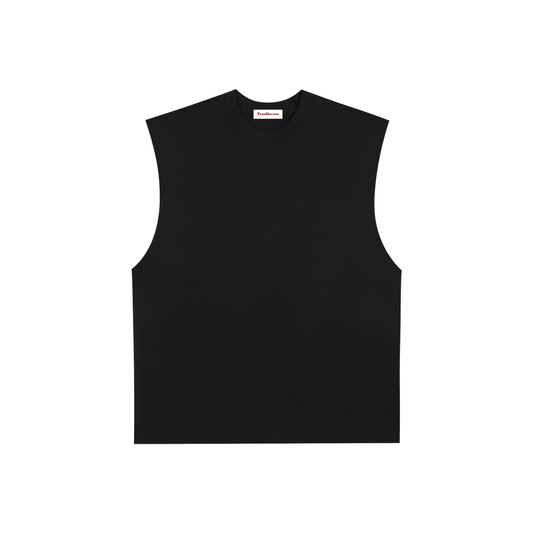 Black cotton tank top with crew neckline