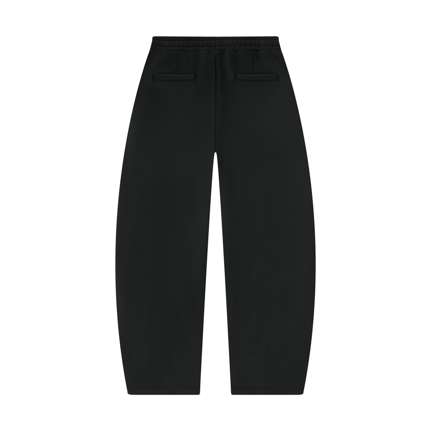 Black barrel-leg unisex sweatpants with side pockets and elastic waistband