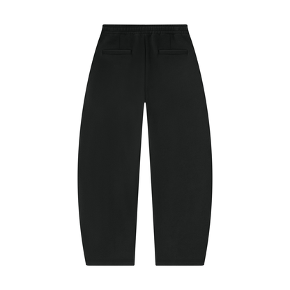 Black barrel-leg unisex sweatpants with side pockets and elastic waistband