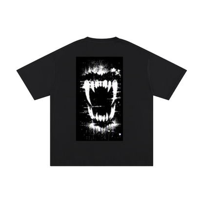 FERAL cotton T-shirt, black, back view, large square graphic print