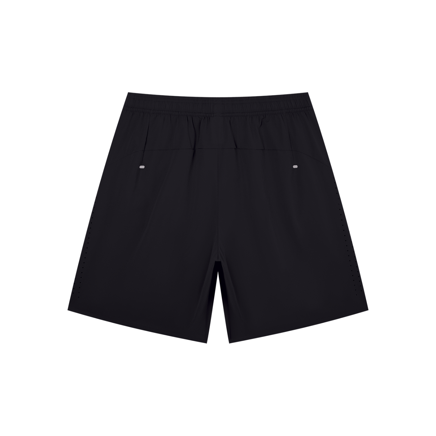 Men's performance shorts in black, elastic waistband, side pocket openings