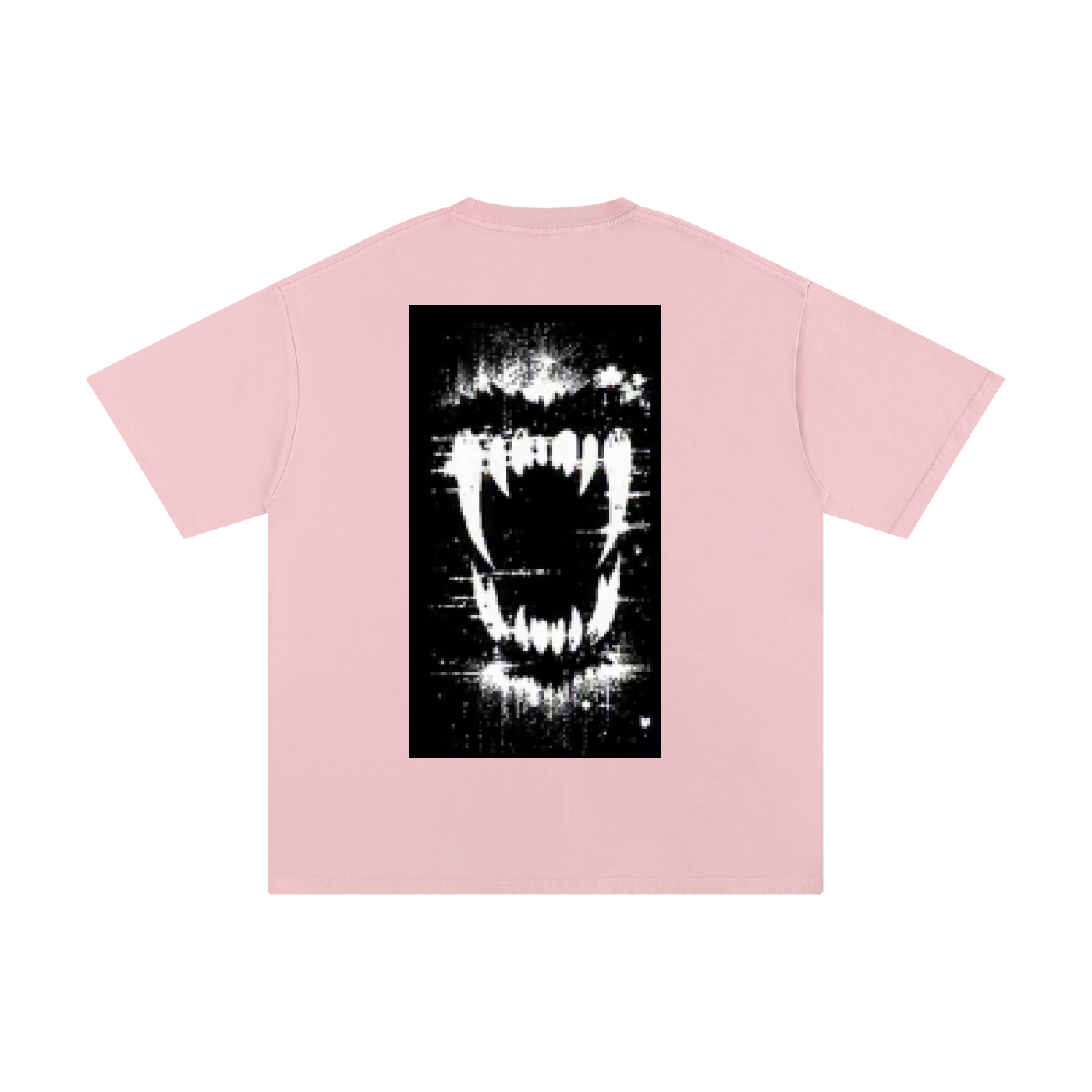Light pink pure cotton T-shirt with black-and-white front graphic, crew neck