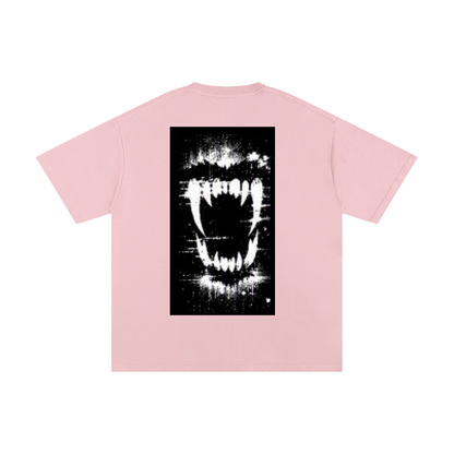 Light pink pure cotton T-shirt with black-and-white front graphic, crew neck