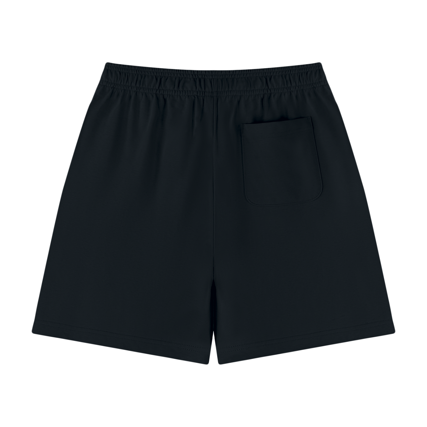 Unisex cotton drawstring shorts in dark black, front pocket, relaxed fit