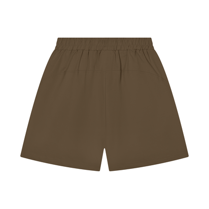 Unisex cotton shorts, regular fit, elastic waist, warm brown color.