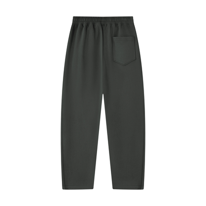 Unisex tapered straight hem sweatpants, dark gray, elastic waistband, side patch pocket.