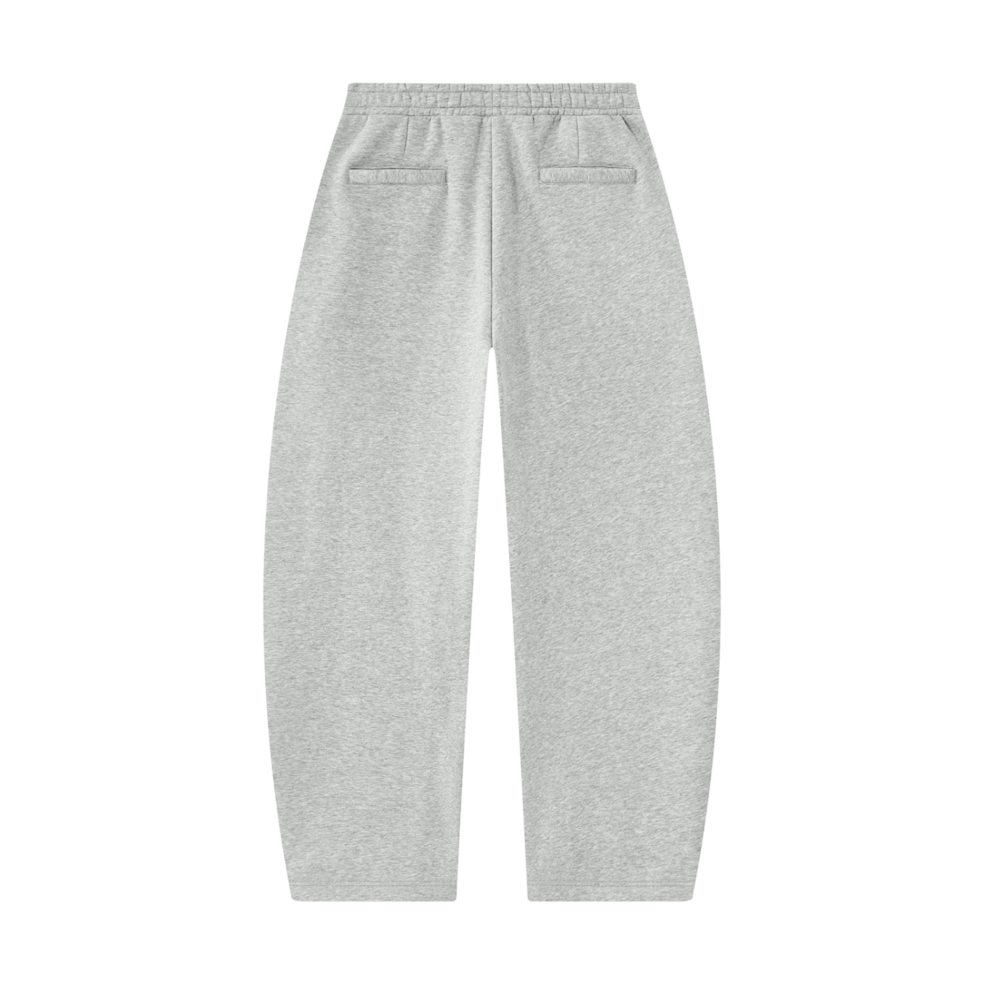 Heather gray barrel-leg unisex sweatpants with side pockets and elastic waistband