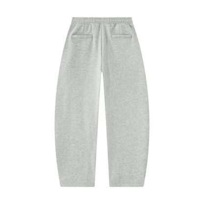 Heather gray barrel-leg unisex sweatpants with side pockets and elastic waistband