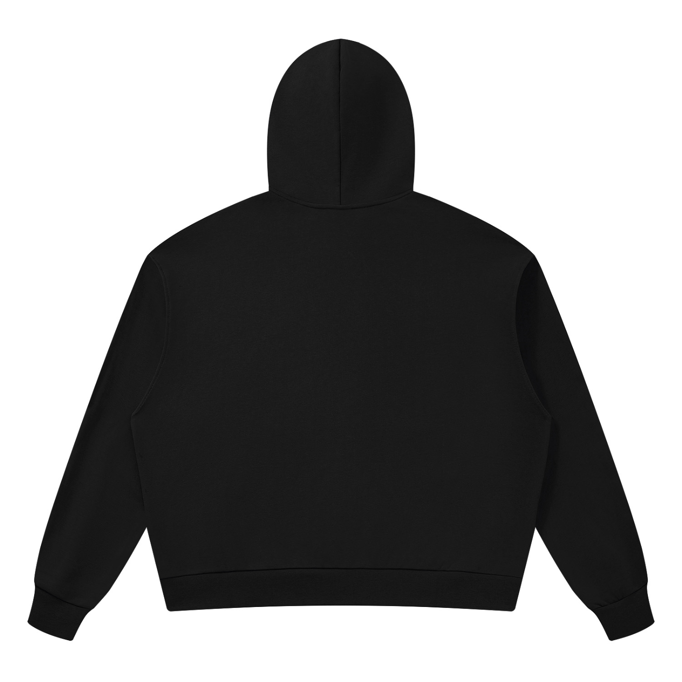 Black oversized pullover hoodie with hood, back view