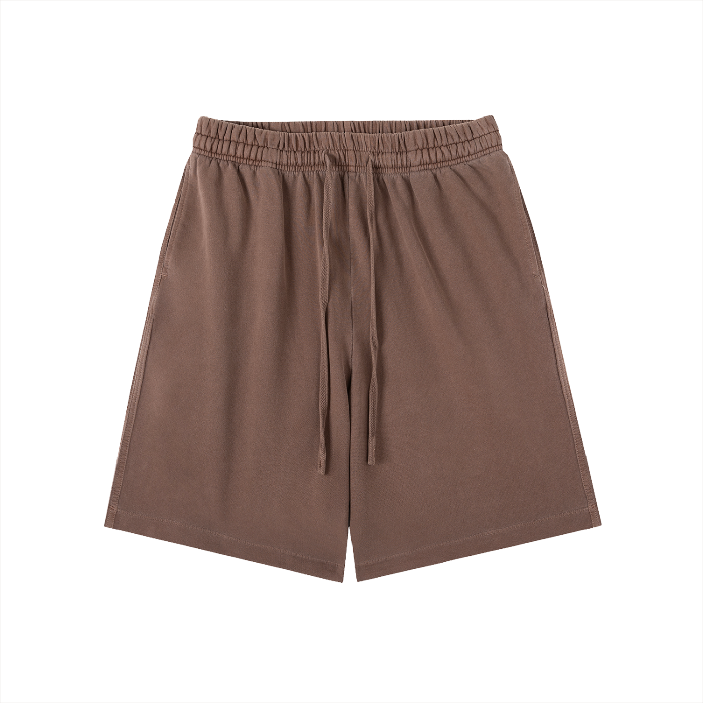 Coffee brown cotton shorts with elastic waist and drawstring, side pockets