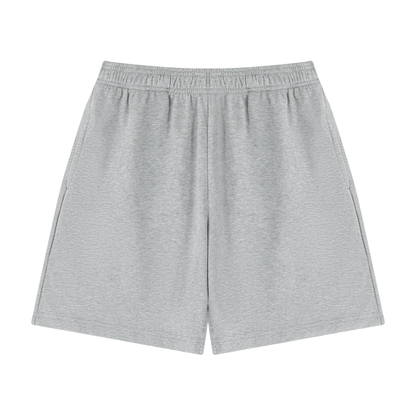 Unisex cotton drawstring shorts in dark gray, elastic waistband, straight hem