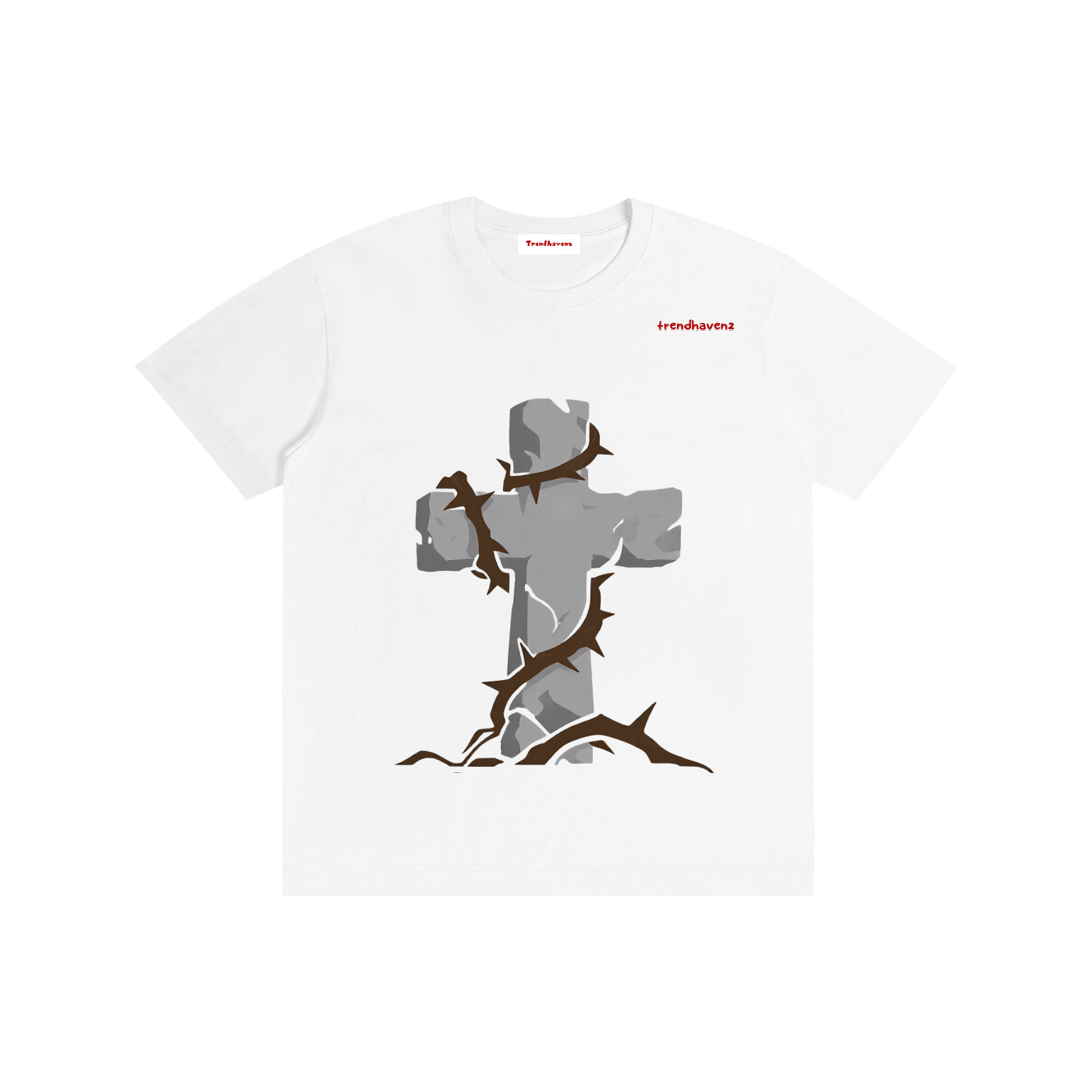 Unisex pure cotton T-shirt, white with gray Jesus raising-arms graphic