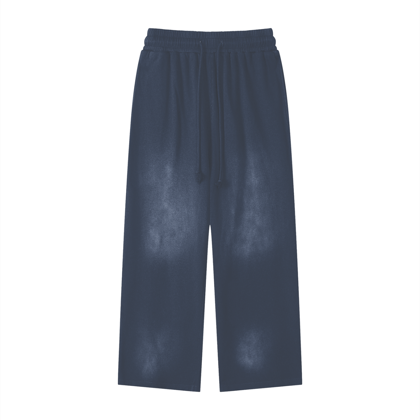 Blue cotton sweatpants with elastic waistband and wide straight legs