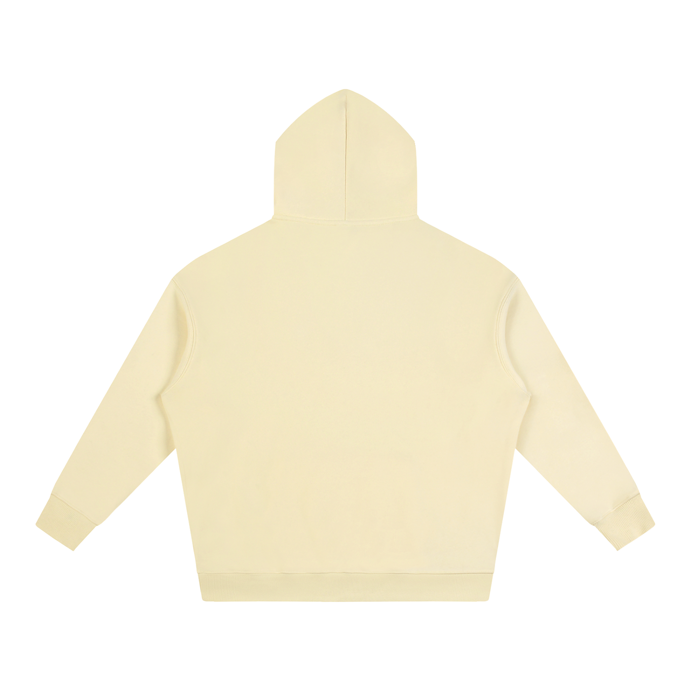 Oat yellow oversized fleece hoodie hooded back view, long sleeves, kangaroo pocket.