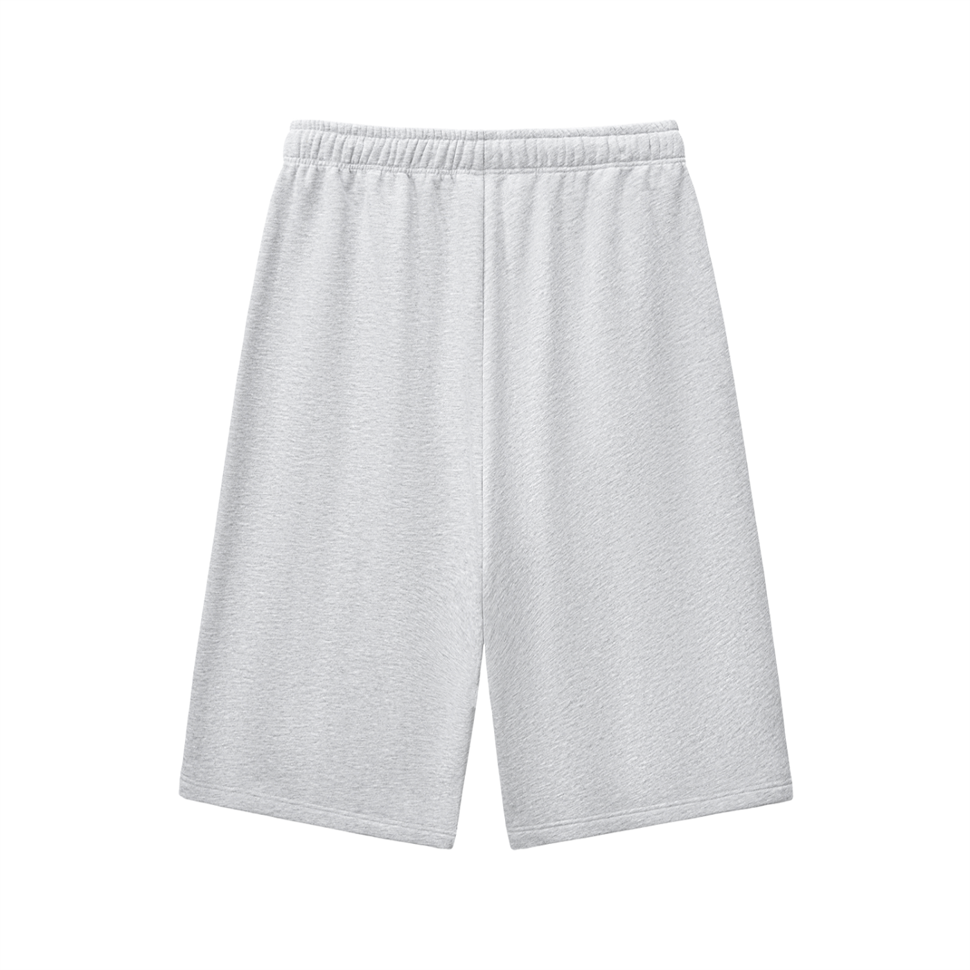 Light gray three-quarter sweatpants with elastic waistband, relaxed wide legs