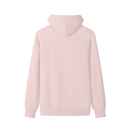 Cotton pullover hoodie, light pink, back view with adjustable drawstring hood