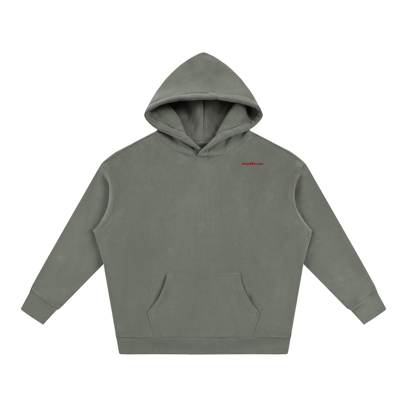 Oversized fleeced hoodie, gray hooded front with kangaroo pocket and ribbed cuffs