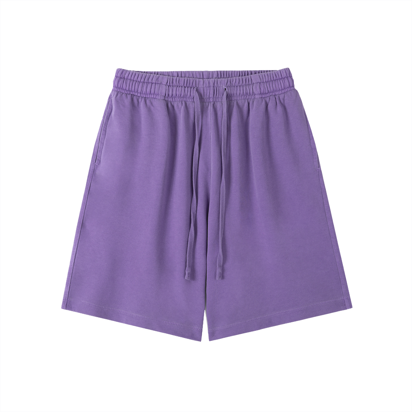 Cotton vintage-wash shorts, purple, elastic waistband and drawstring, side slant pockets