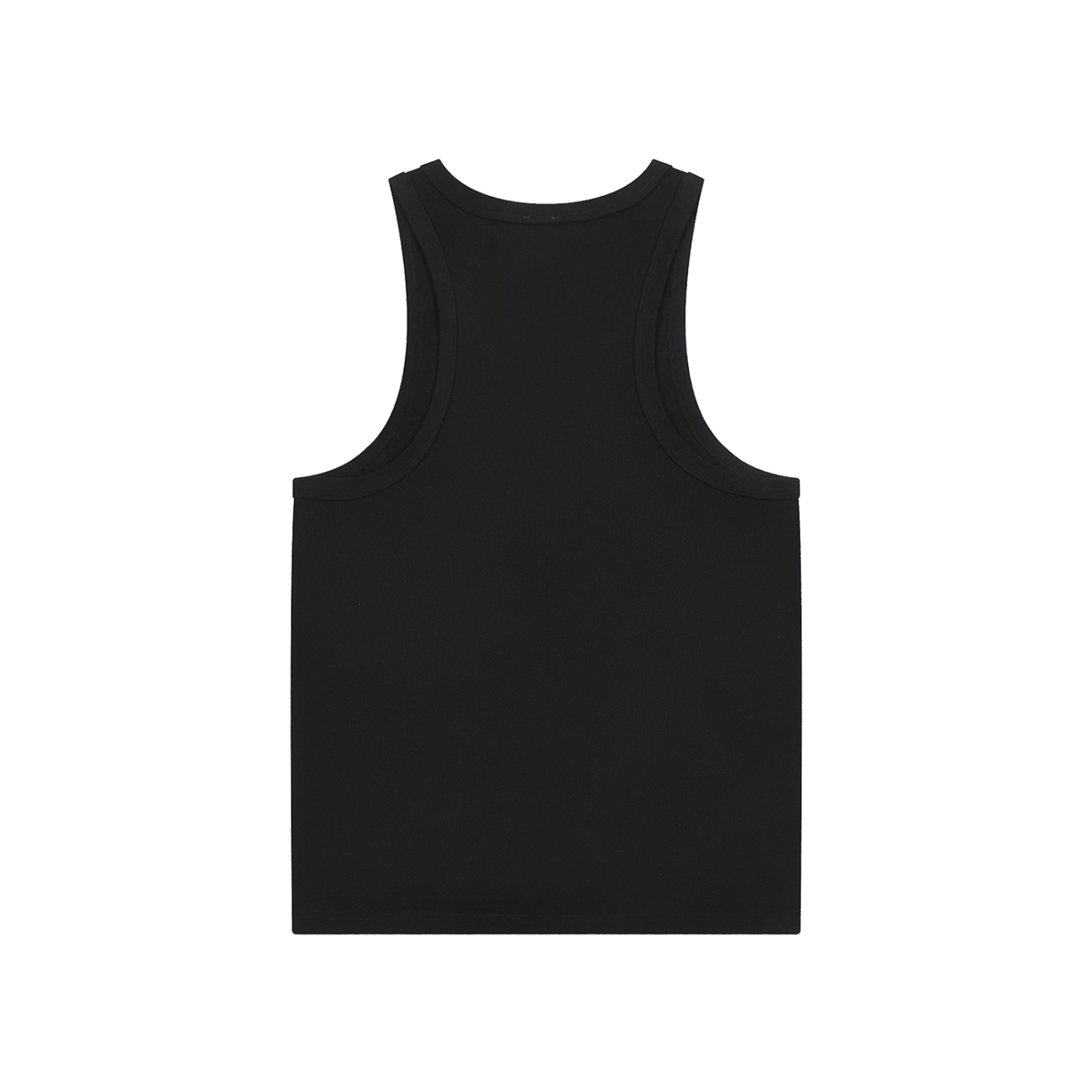 Black plain sleeveless tank top with round neckline