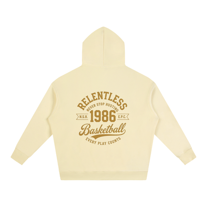 Oversize fleeced hoodie in cream with back basketball graphic and hood.