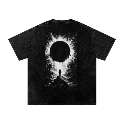 Black oversized T-shirt with back eclipse graphic and central figure