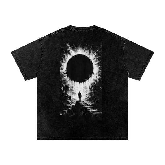 Black oversized T-shirt with back eclipse graphic and central figure