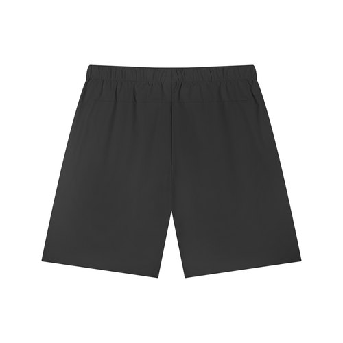 Black basketball shorts with elastic drawstring waist and side pockets, no visible print