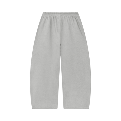 Waffle barrel leg pants in off-white, wide barrel silhouette with elastic drawstring waist