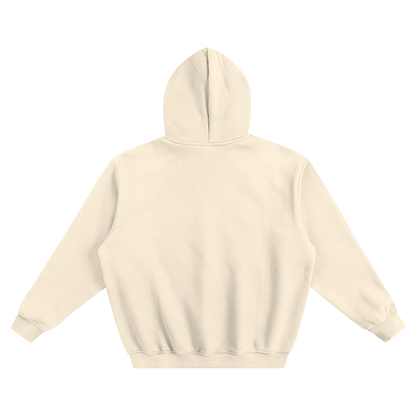 Oversized boxy hoodie, cream with hood up and kangaroo pocket
