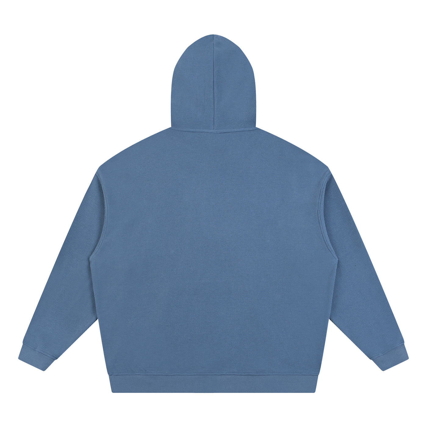 Unisex pullover hoodie, blue back view with hood and kangaroo pocket