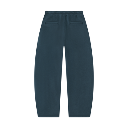 Haze blue unisex barrel-leg sweatpants with side pockets and elastic waistband